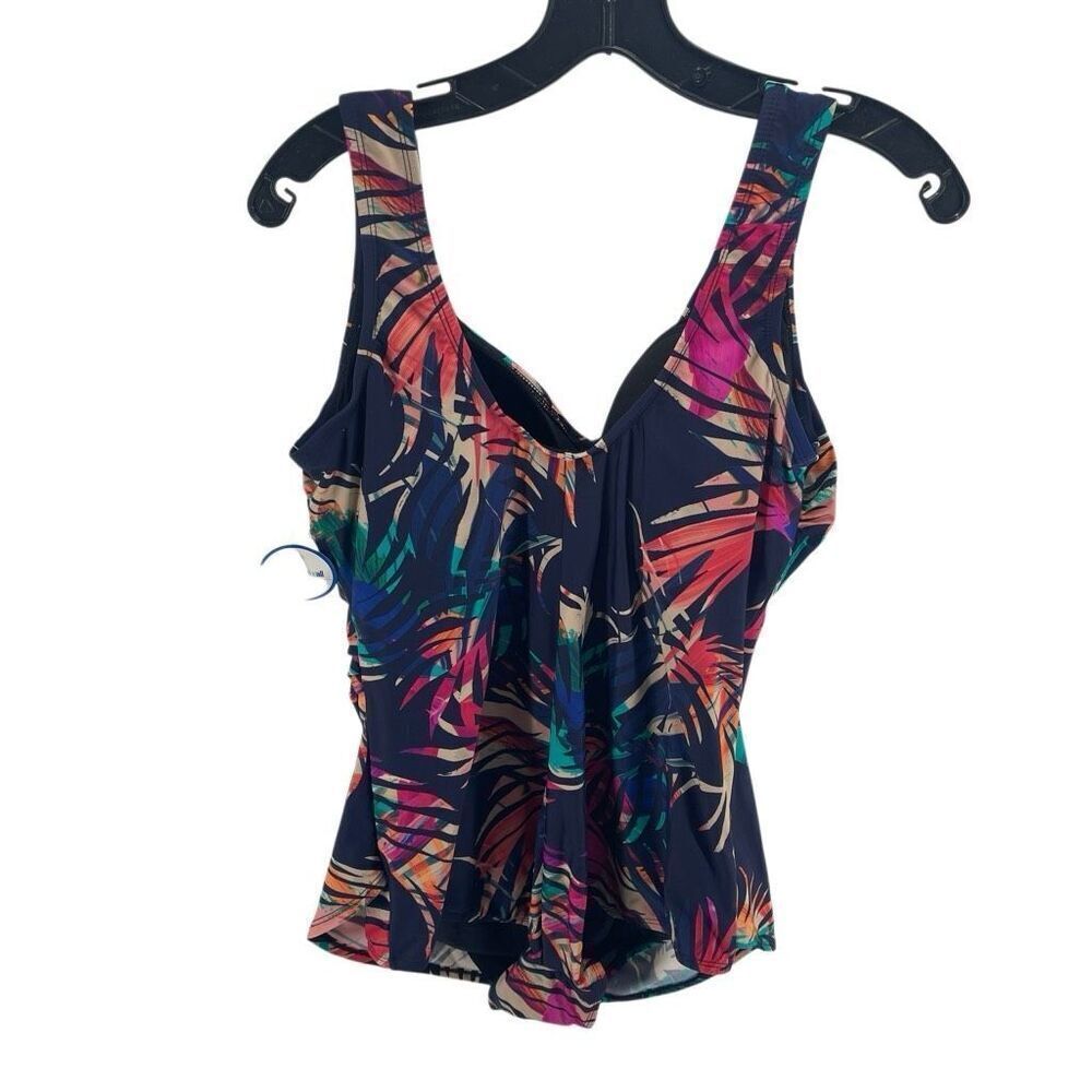 Swimsuits For All Women's Sarong Front Tropical One-Piece Swimsuit Navy 18 NWT